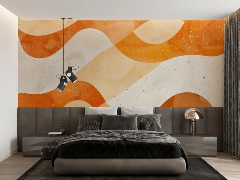 Papier Peint Orange Motif - panoramique-mur