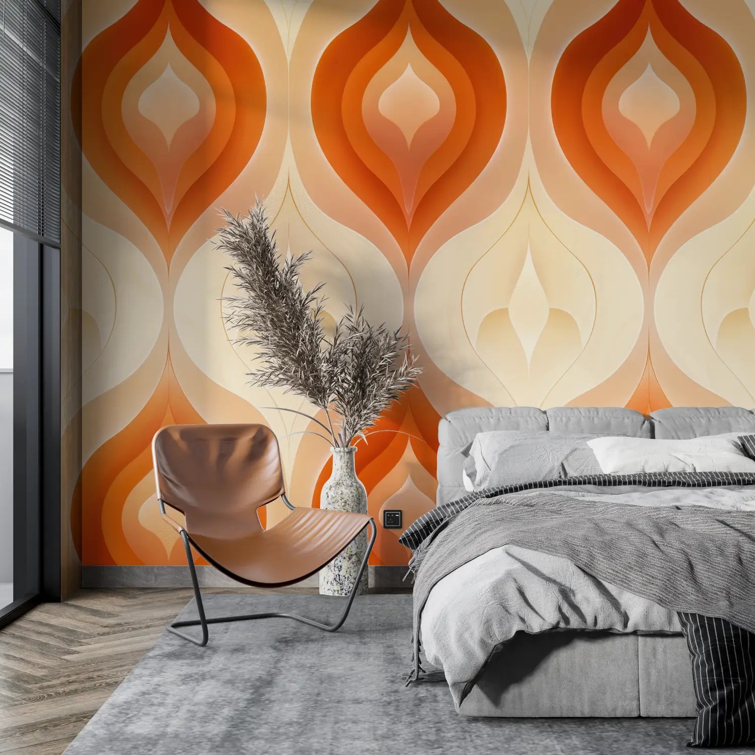 Papier Peint Orange Motifs - tapisserie pano