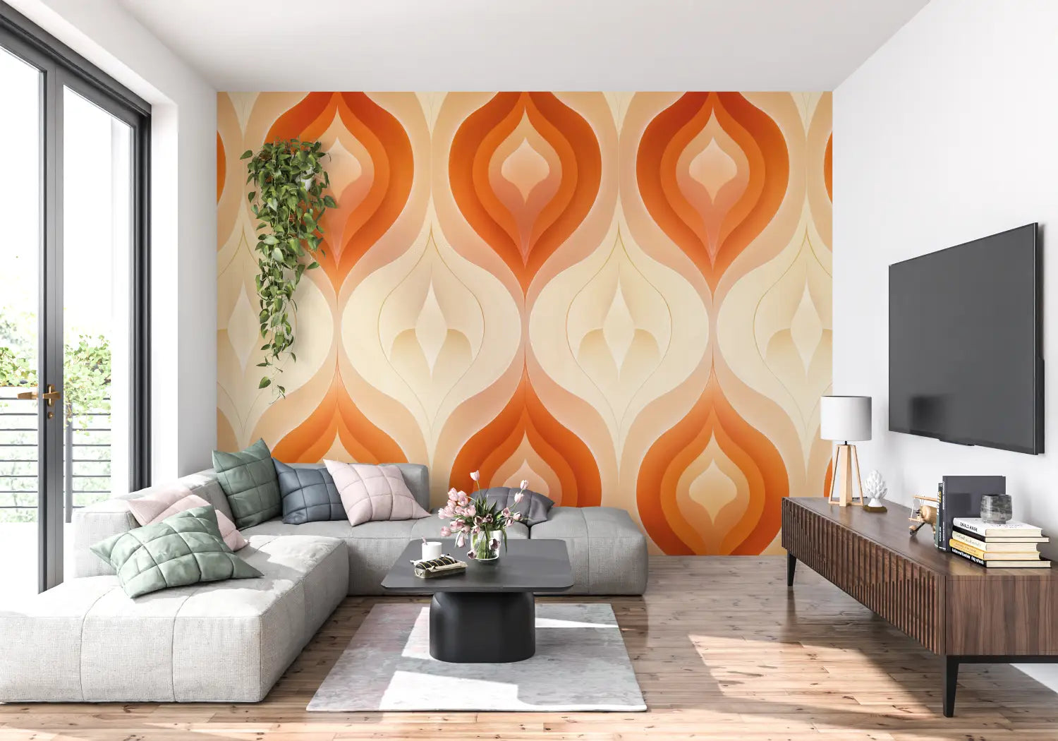 Papel pintado estampado naranja - panorámico 4murs