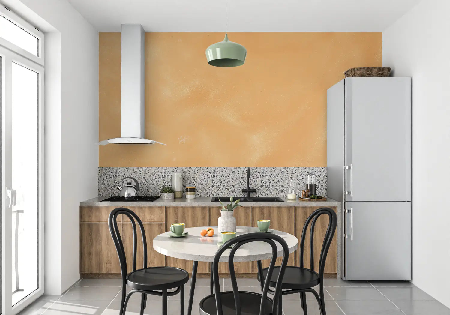 Papel pintado texturado naranja pastel - panorámico 4murs