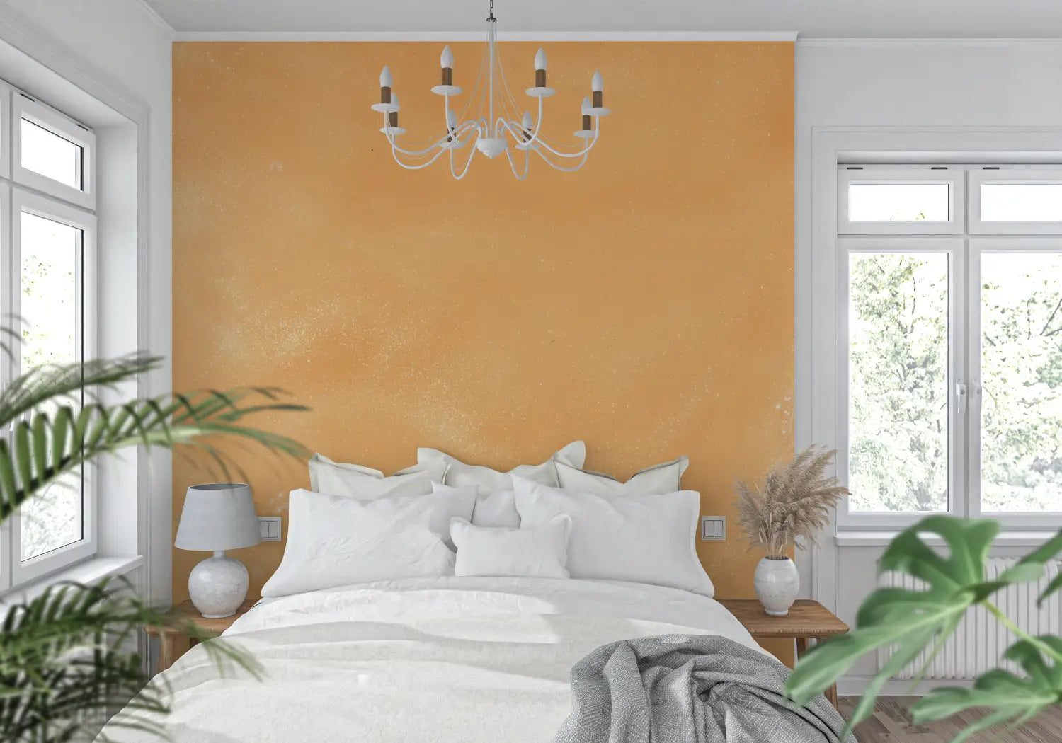 Papel pintado texturizado naranja pastel - tendencia de pared