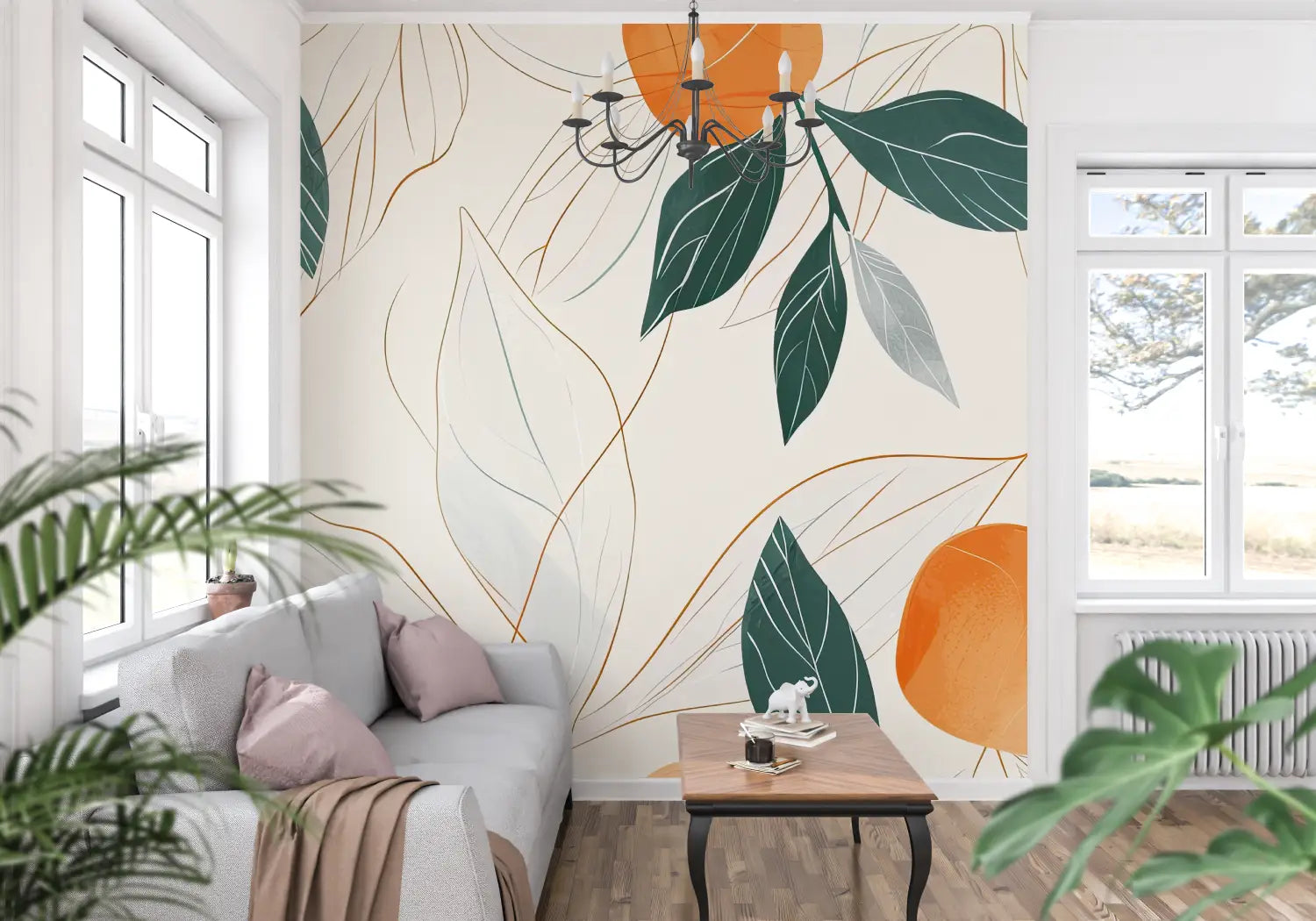 Papel pintado con dibujo de naranjo - pared-panorámica