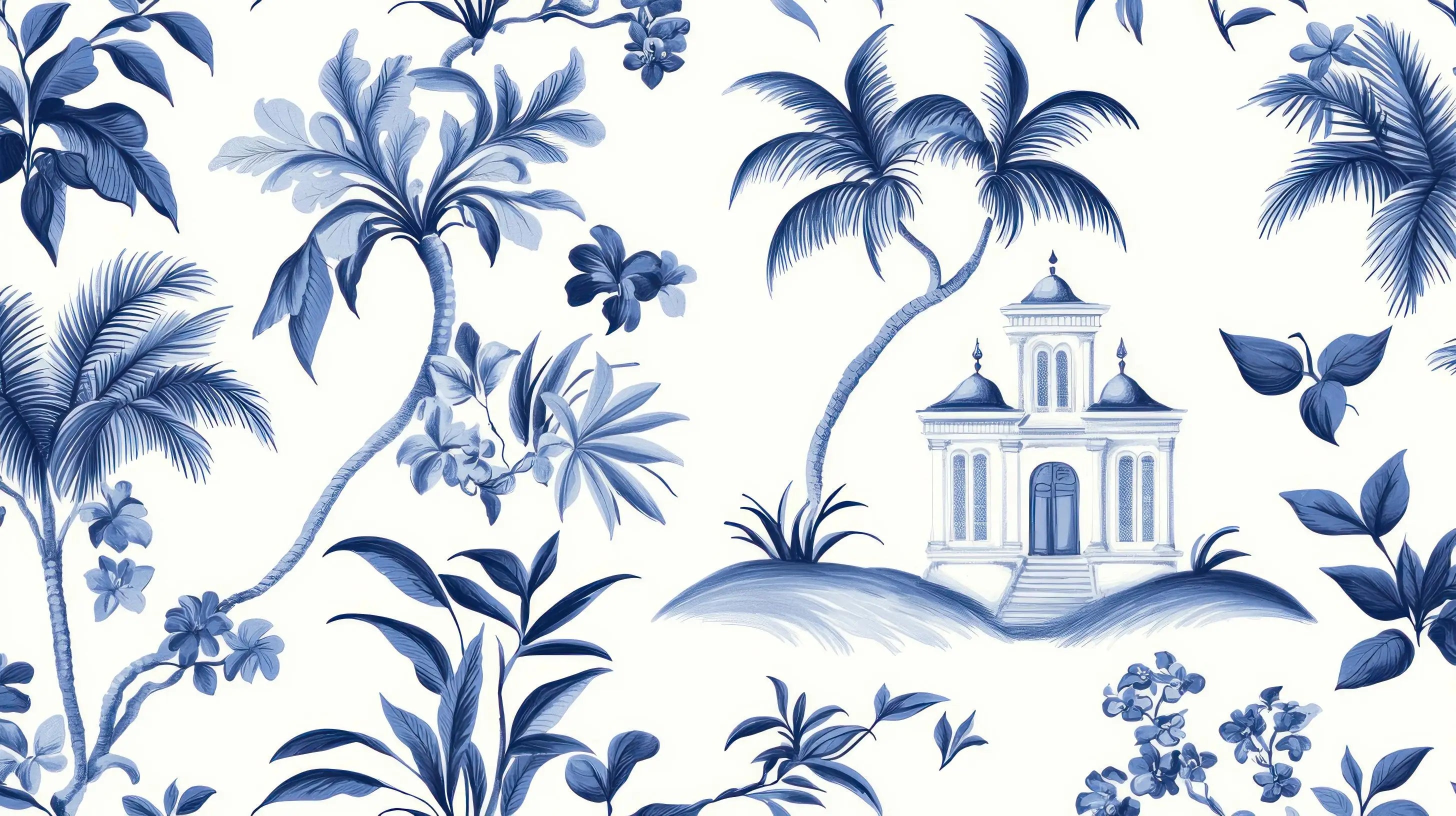 Papel Pintado De Palmera Azul