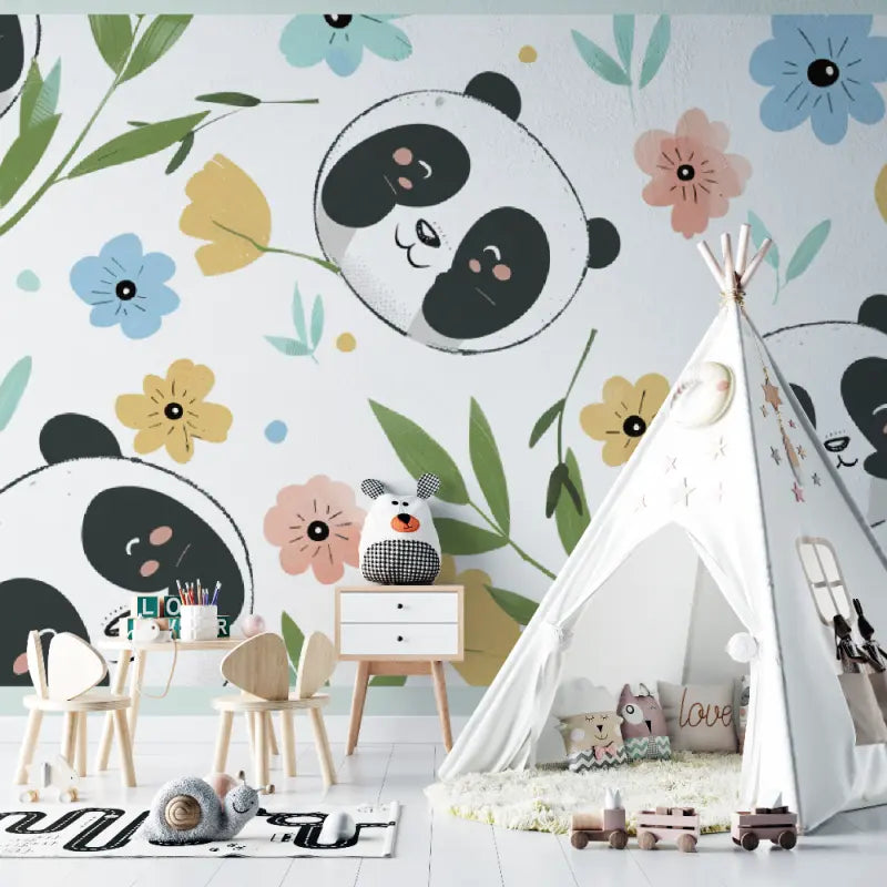 Papier peint Pandas motifs bébé - chambre de bebe