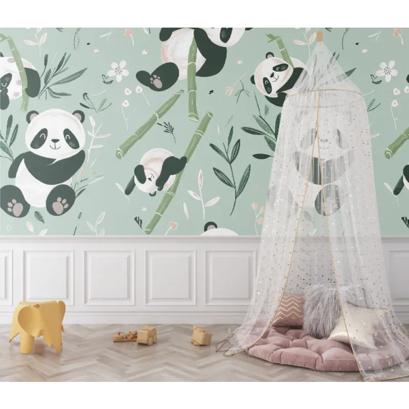 Papier peint Pandas vert bébé - bebe tipi