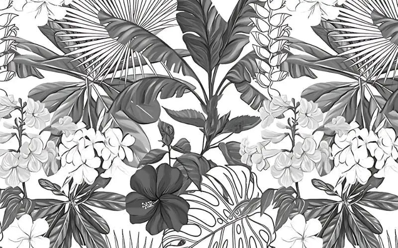 Papel pintado panorámico de la selva en blanco y negro