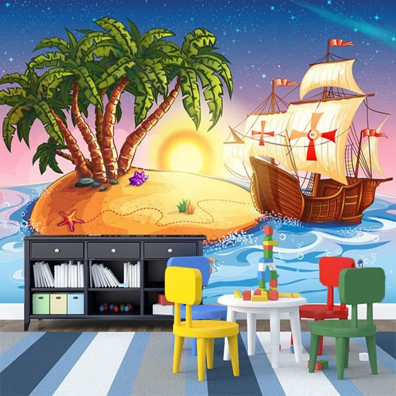 Papel Pintado de barco pirata y playa