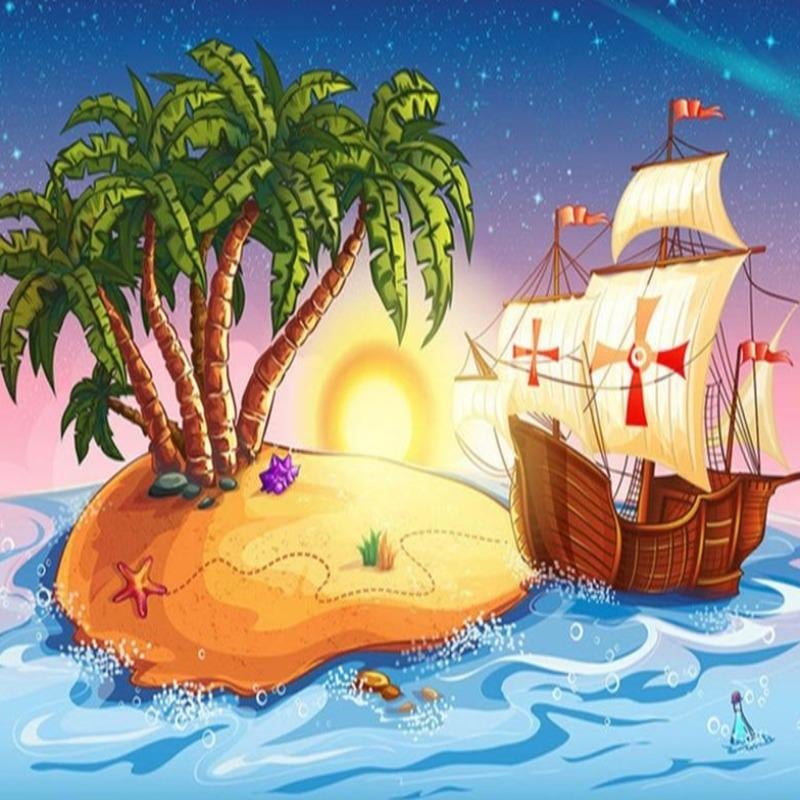 Papel Pintado de barco pirata y playa