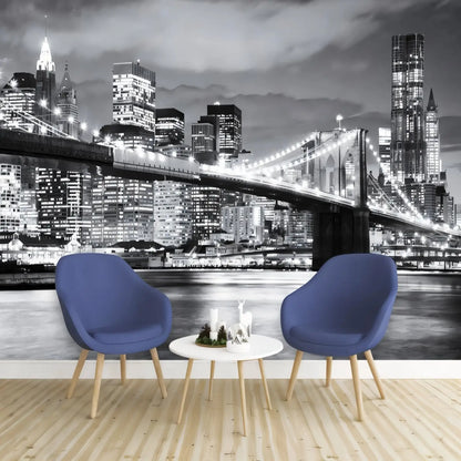 Papel pintado blanco y negro del puente de Brooklyn