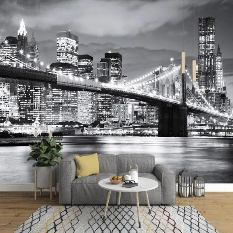 Papel pintado blanco y negro del puente de Brooklyn