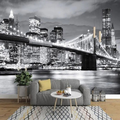 Papel pintado blanco y negro del puente de Brooklyn