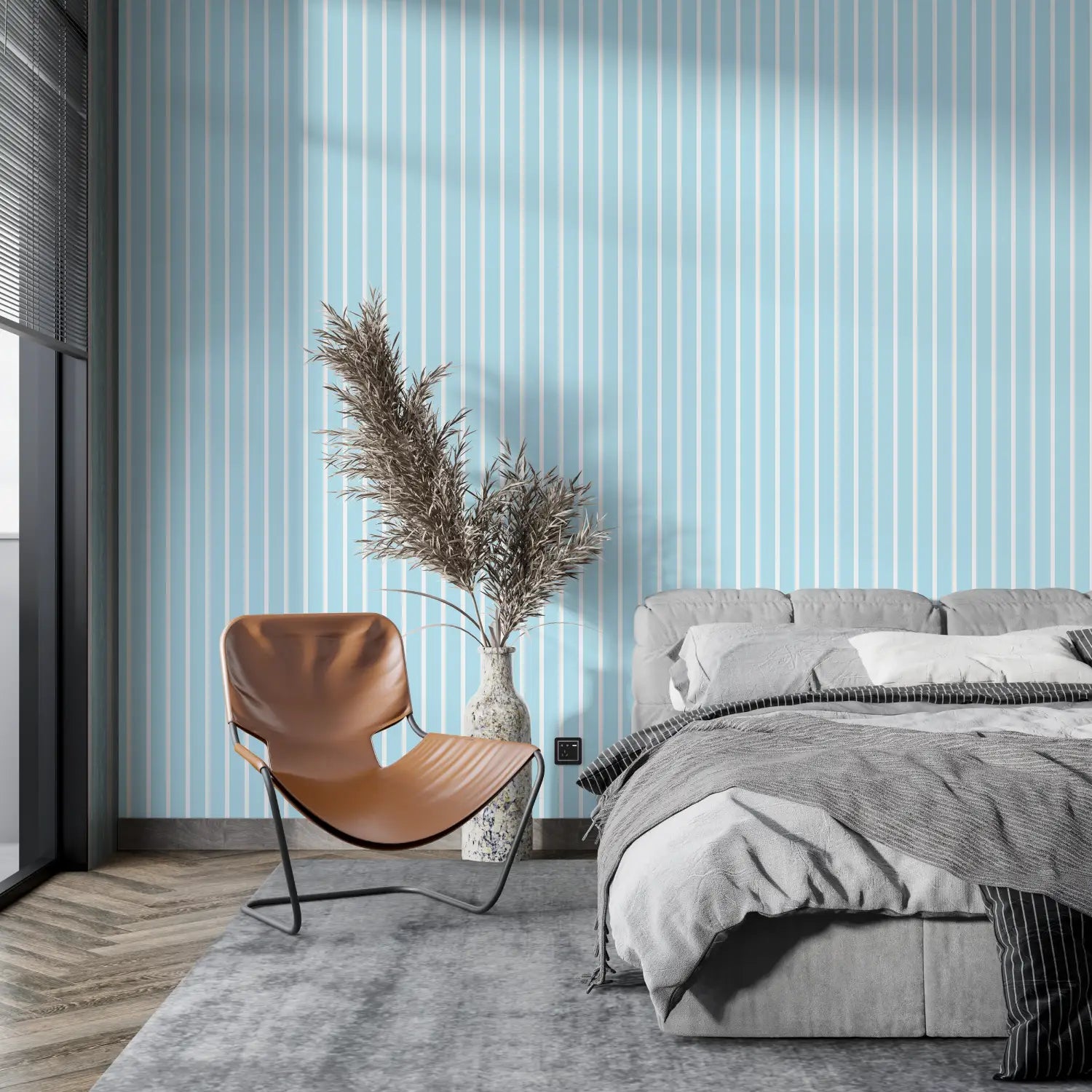 Papier Peint Rayé Bleu Et Blanc - tendance mur