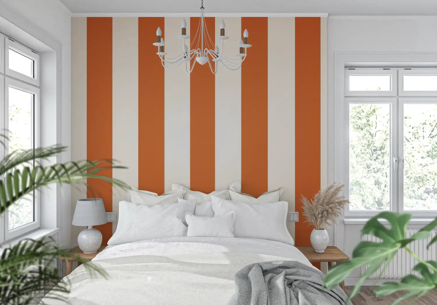 Papel pintado de rayas naranjas - pared de la cocina