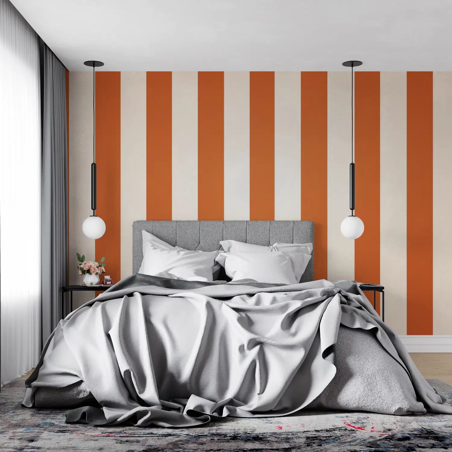 Papel pintado de rayas naranjas - panorámico 4murs