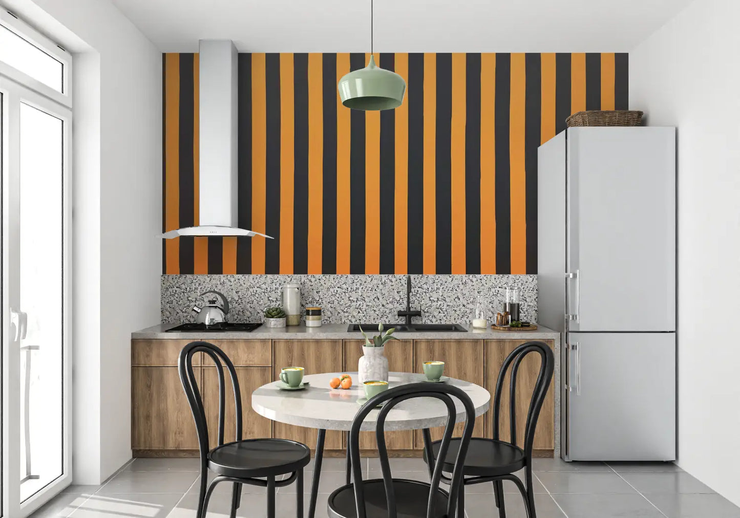 Papel pintado de rayas naranjas y negras - panorámico 4murs