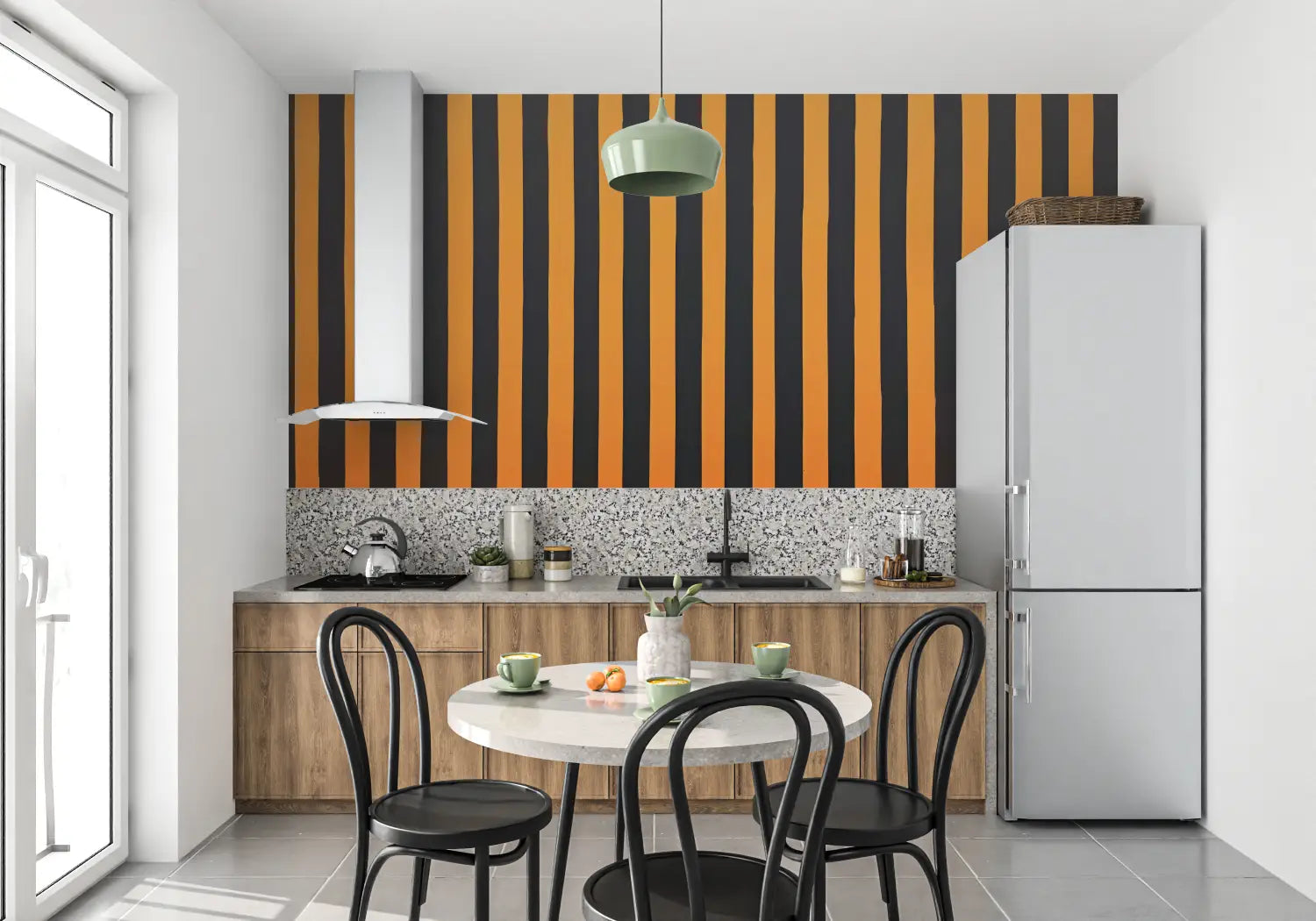 Papel pintado de rayas naranjas y negras - panorámico 4murs