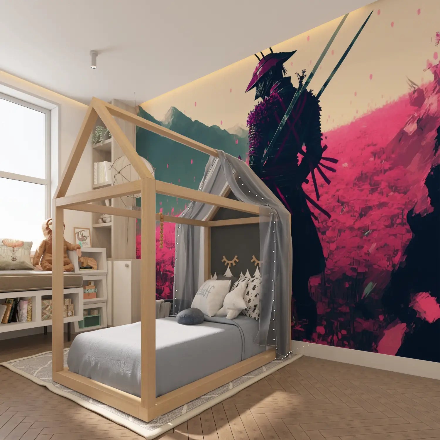 Papel pintado de diseño rosa - dormitorio de Spiderman