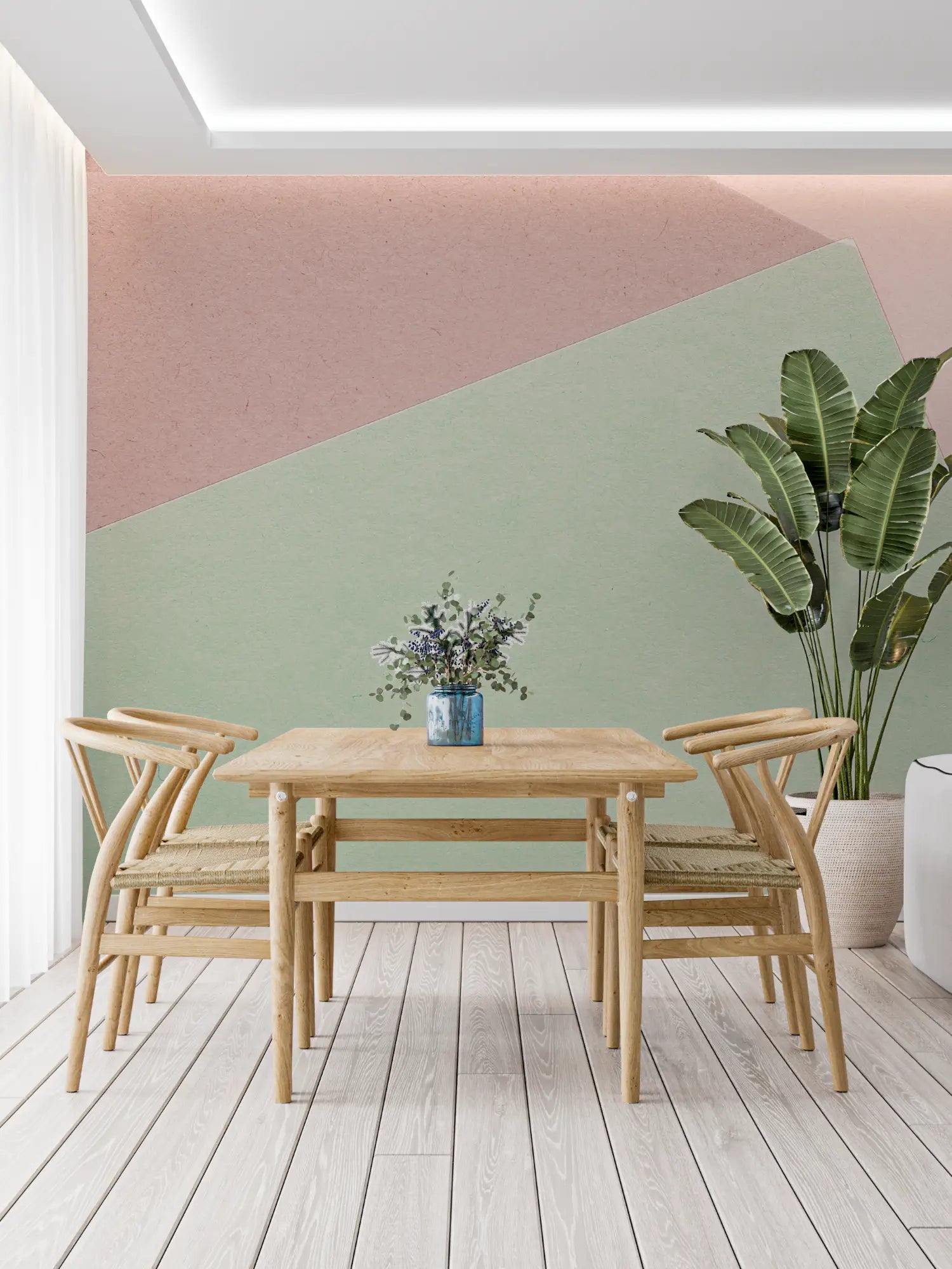 Papier Peint Rose Et Vert Pastel - panoramique tendance