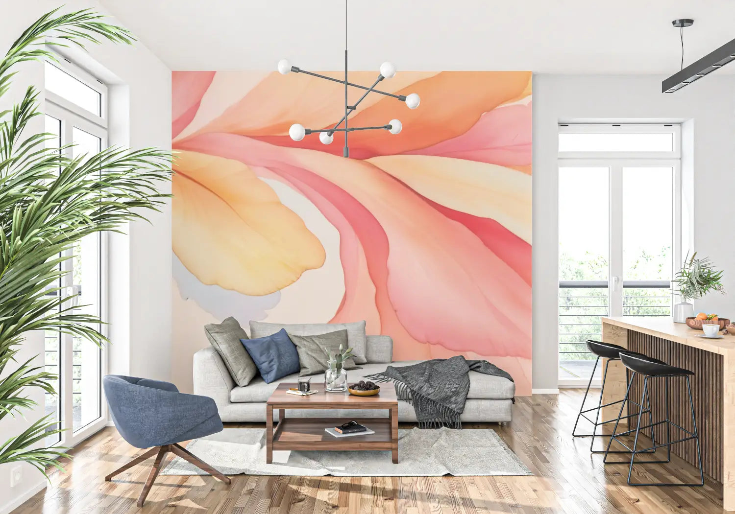 Papel pintado rosa naranja - panorámico-pared