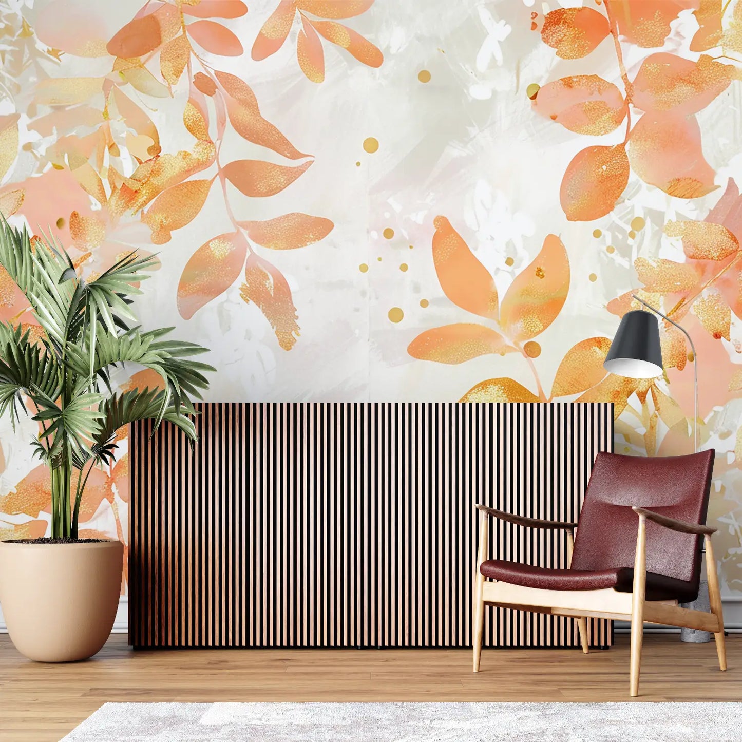 Papel pintado dorado rosa naranja - panorama de la pared