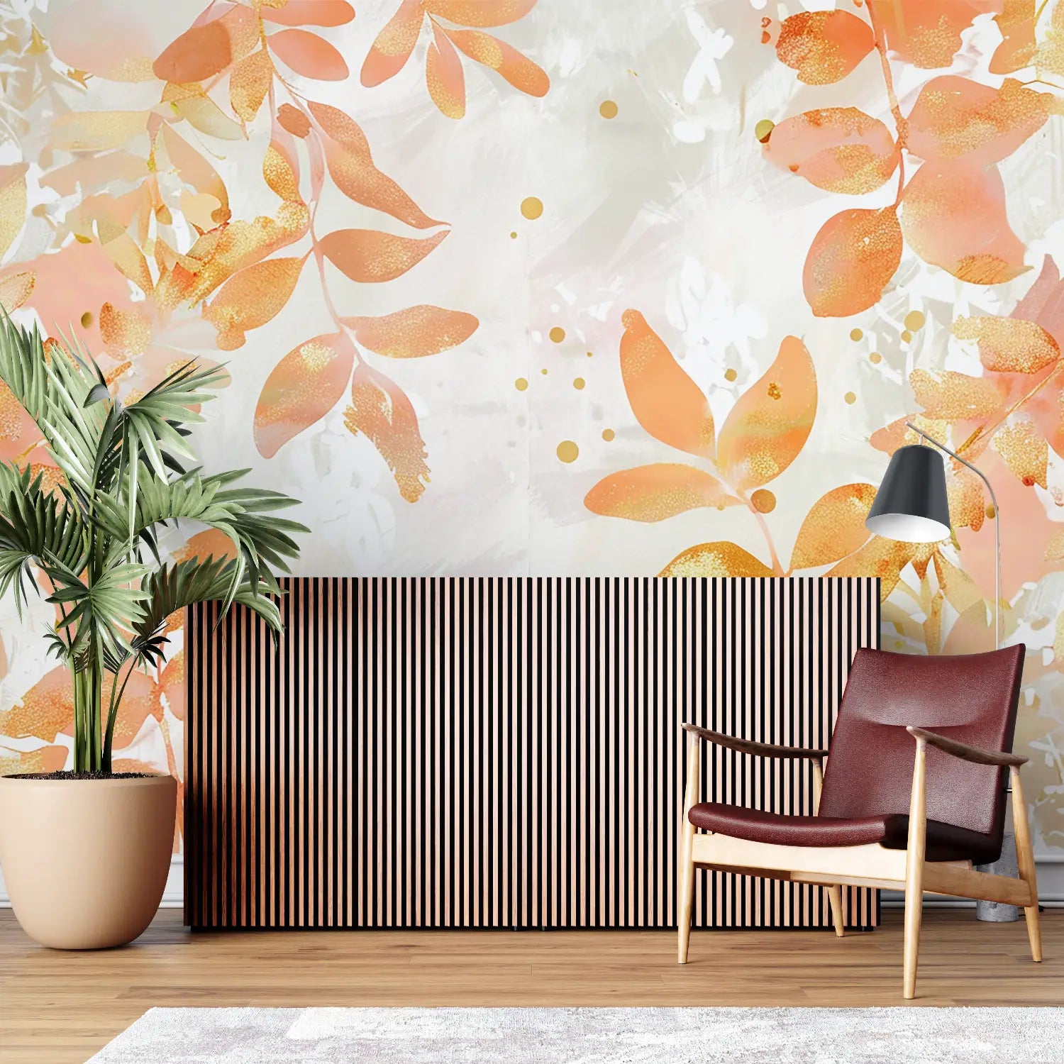 Papel pintado dorado rosa naranja - panorama de la pared