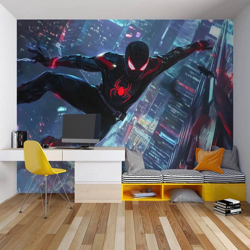 Papier Peint Spiderman Cyberpunk - chambre garçon lit