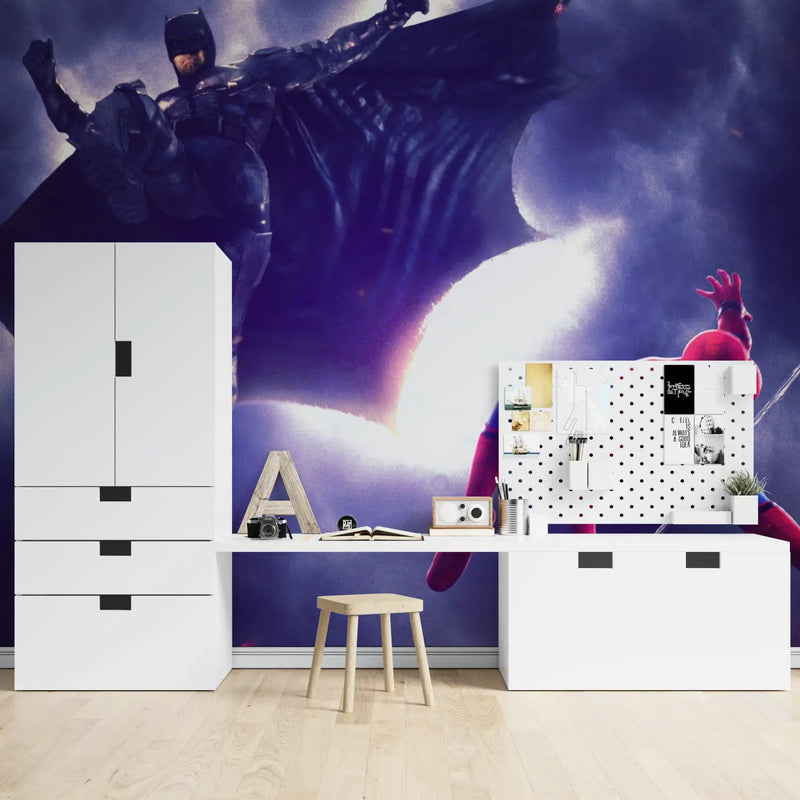 Papier Peint Spiderman et Batman - chambre garçon lit