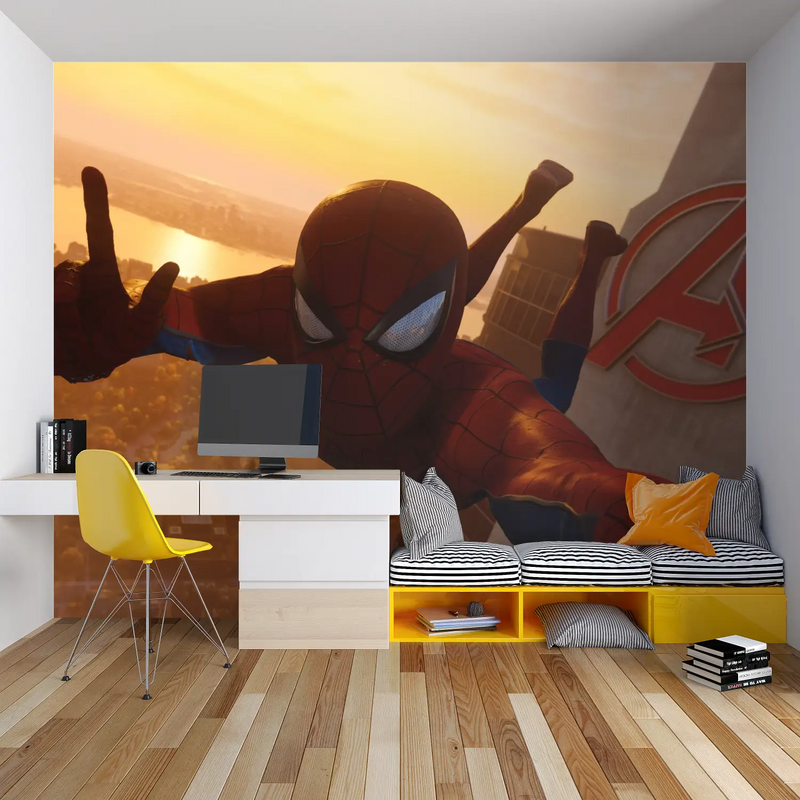 Papier Peint Spiderman Tour Avengers - tapisserie garçon