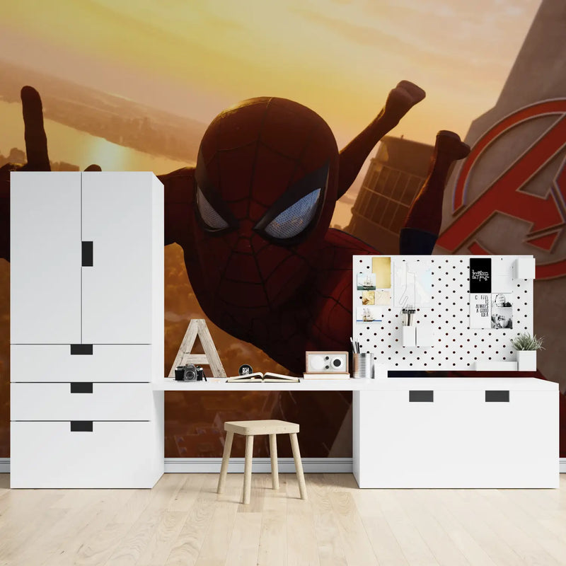 Papier Peint Spiderman Tour Avengers - chambre spiderman