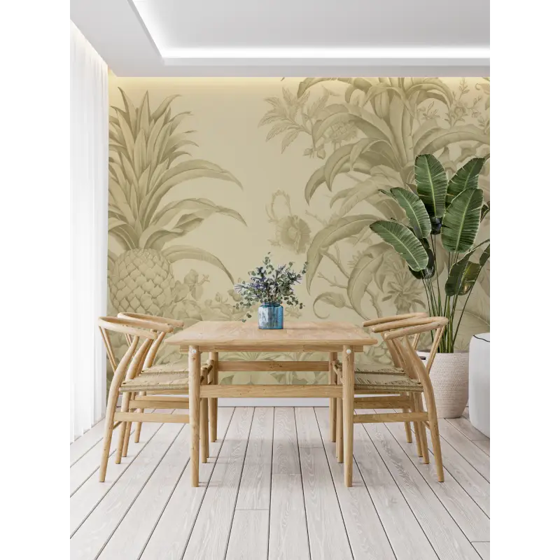 Papier Peint Toile De Jouy Ananas Jaune - panoramique tendance