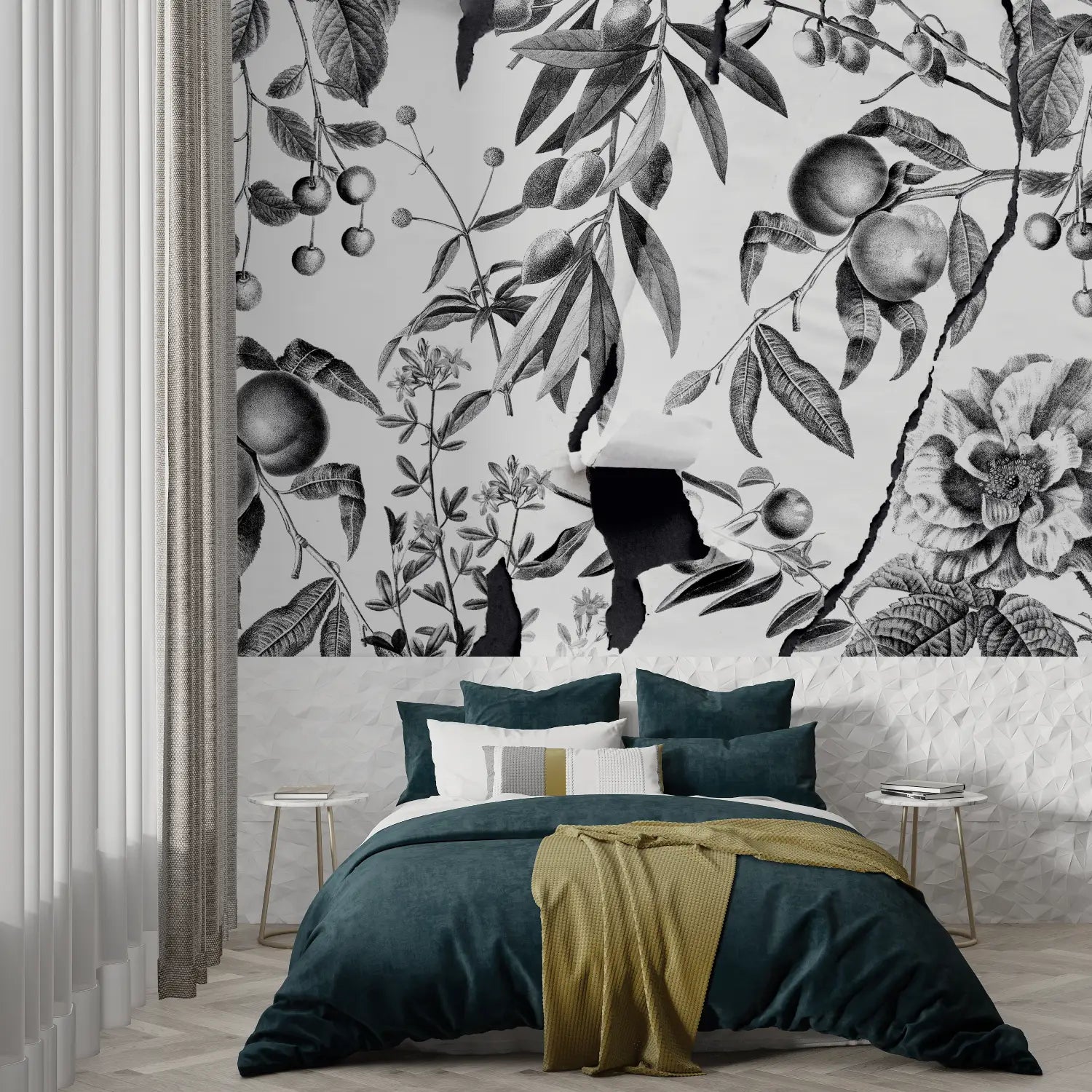 Papier Peint Toile De Jouy Design Noir Blanc - panoramique tendance