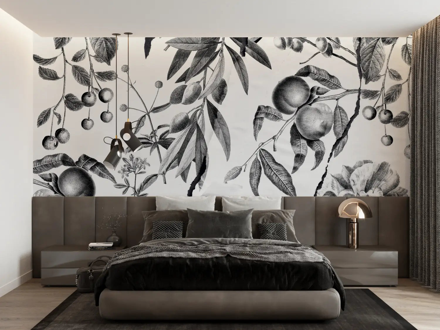 Papel pintado blanco y negro con diseño Toile De Jouy - Second Image