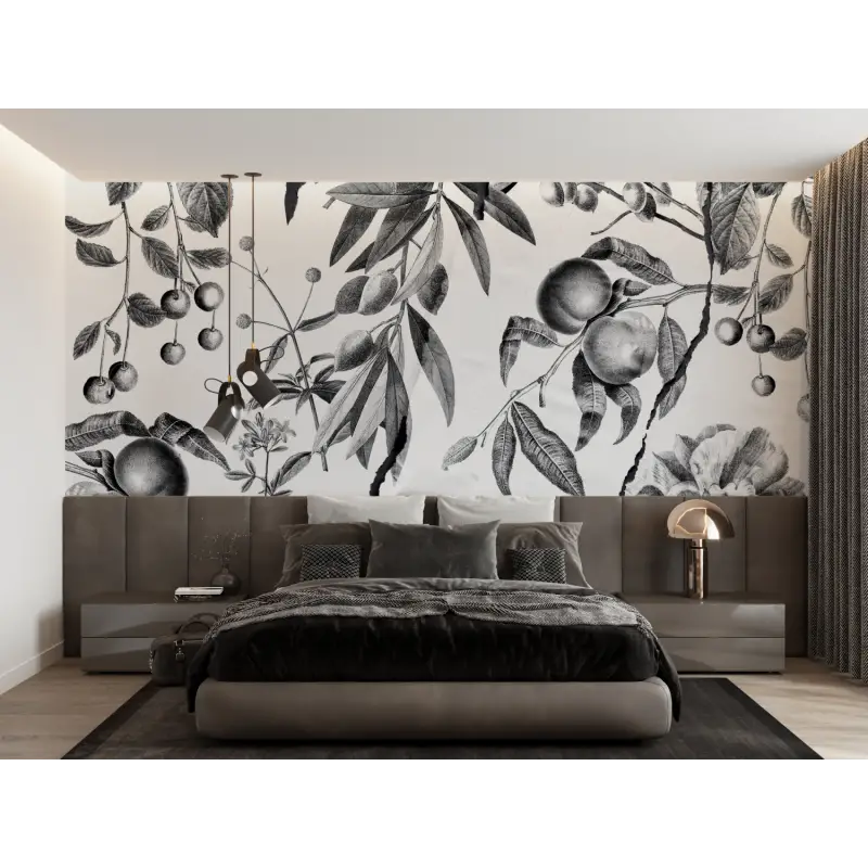 Papier Peint Toile De Jouy Design Noir Blanc - trompe l'oeil