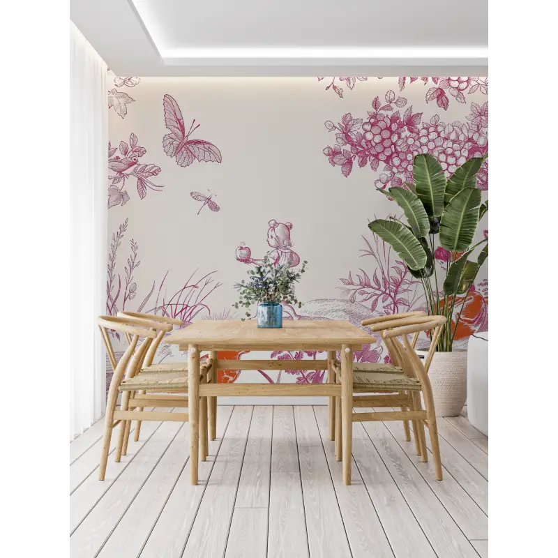 Papel pintado infantil Toile De Jouy Rosa - Francés