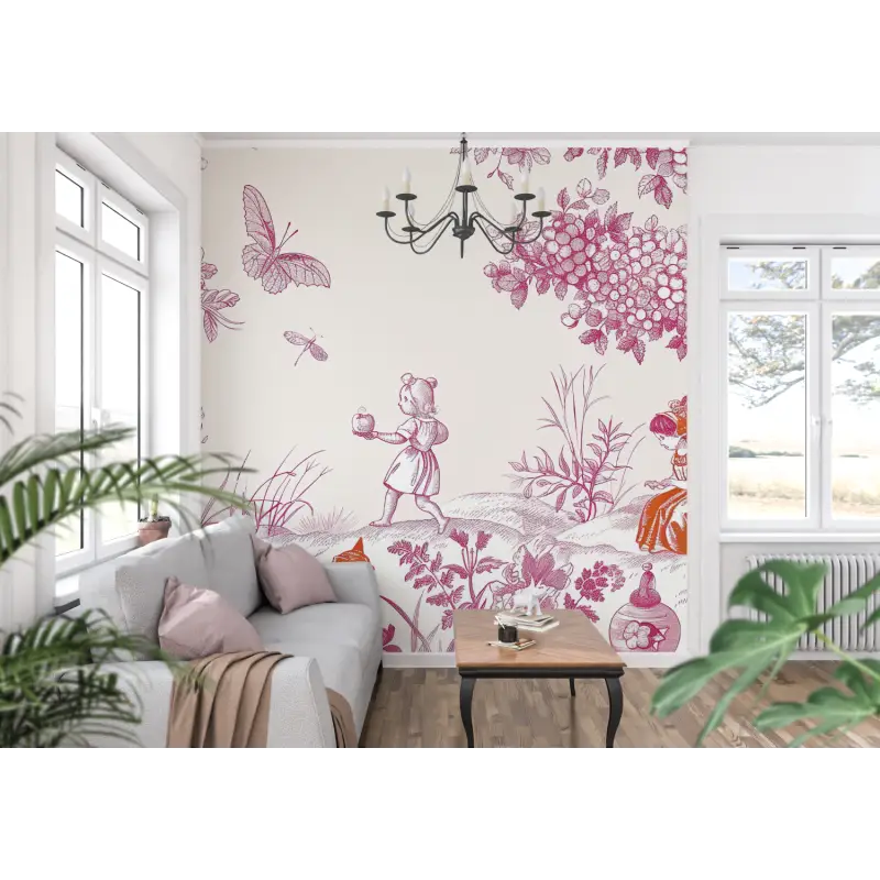 Papel pintado infantil Toile De Jouy Rosa - pared-panorámica