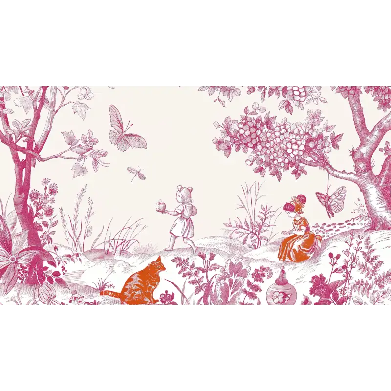 Papel pintado infantil Toile De Jouy rosa