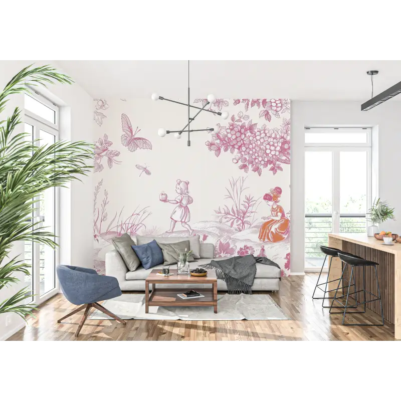 Papel pintado infantil Toile De Jouy rosa - trampantojo