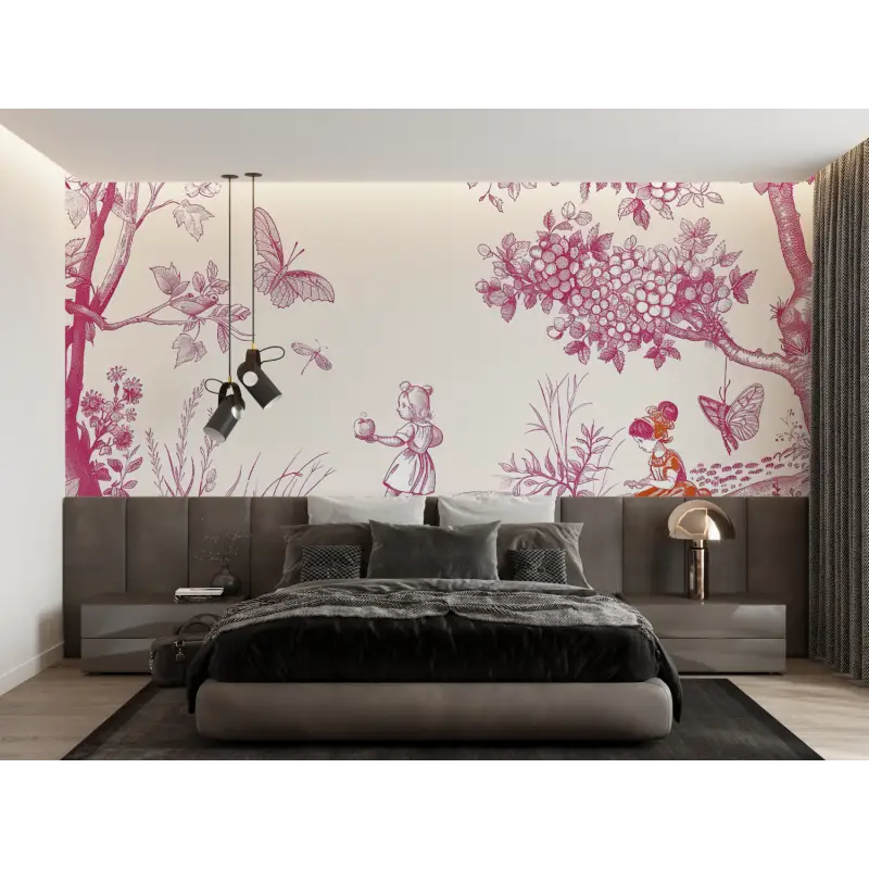 Papel pintado infantil Toile De Jouy rosa - papel pintado