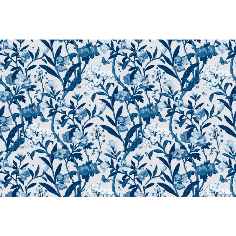 Papier Peint Toile De Jouy Fleurs Bleu