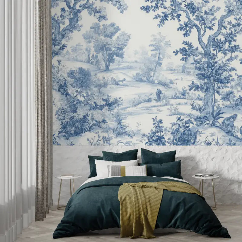 Papel pintado Toile De Jouy Bosque Azul - Francés