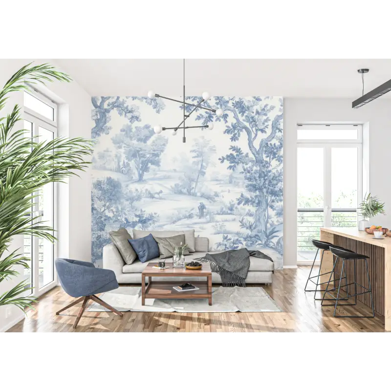 Toile De Jouy Bosque Azul Papel Pintado - trompe l'oeil