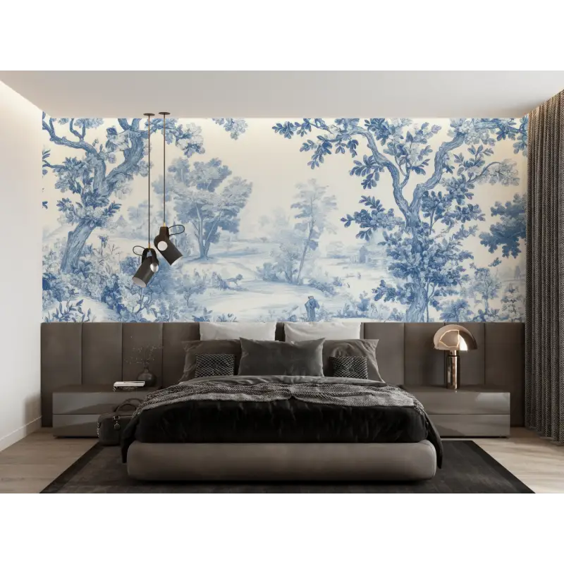Papel pintado Toile De Jouy Bosque Azul - pared-panorámica