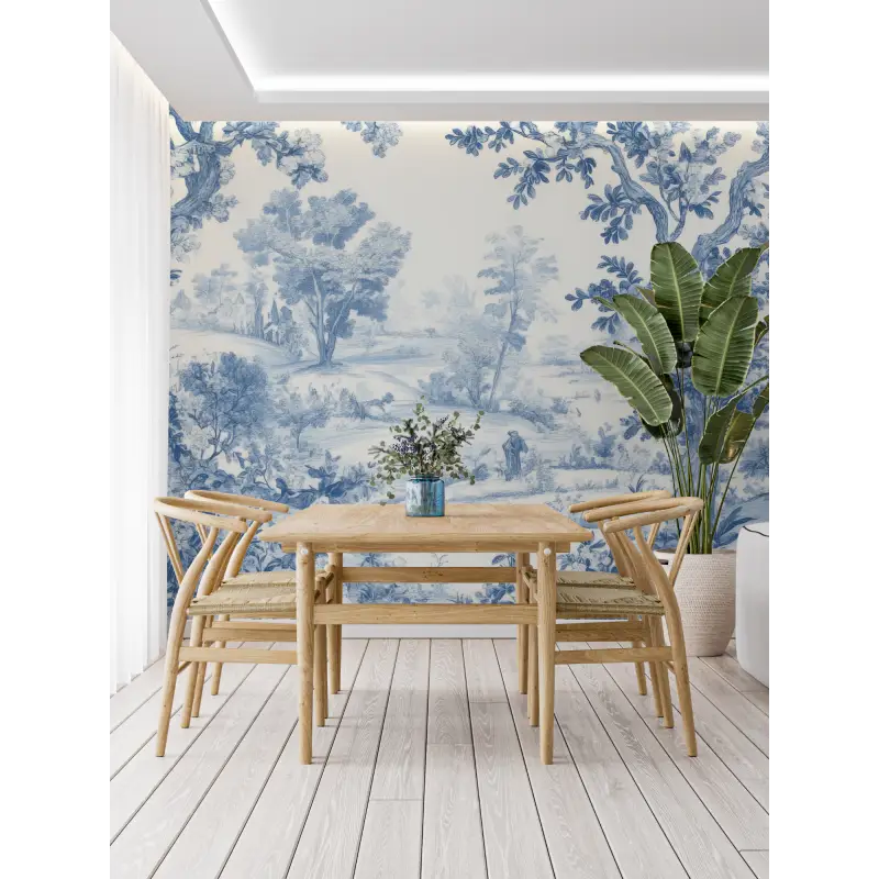 Toile De Jouy Bosque Azul Papel Pintado - papel pintado