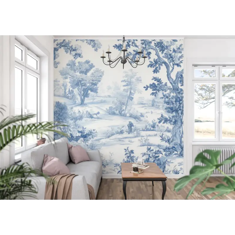 Papel pintado Toile De Jouy Blue Forest - panorámico de moda
