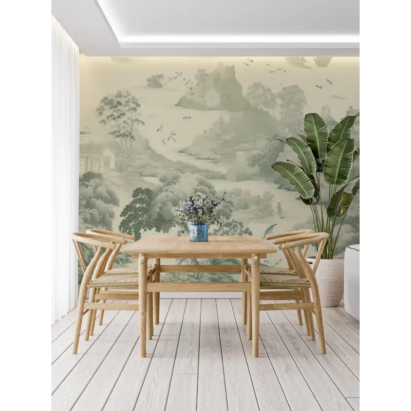 Papel pintado Toile De Jouy Bosque Verde - pared-panorámica