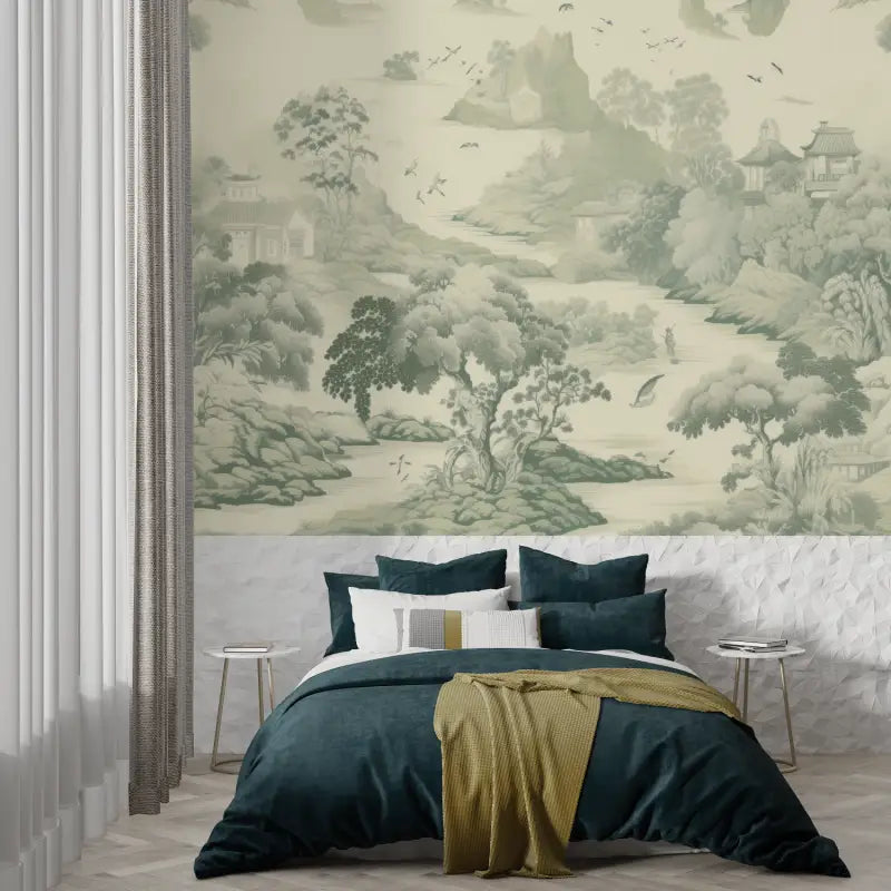 Toile De Jouy Bosque Verde Papel Pintado - papel pintado