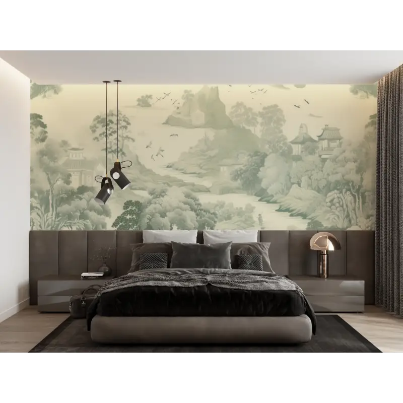 Toile De Jouy Bosque Verde Papel Pintado - trompe l'oeil