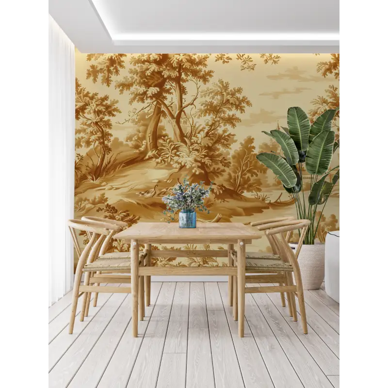 Papel pintado de paisaje amarillo Toile De Jouy - Second Image