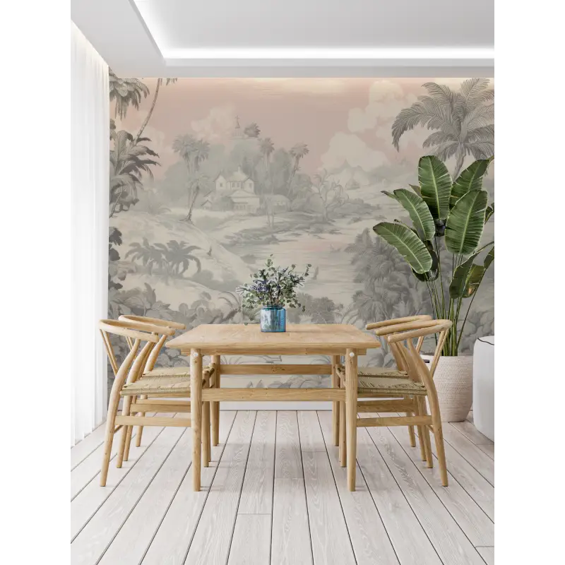 Toile De Jouy Roze Beige Behang - Second Image