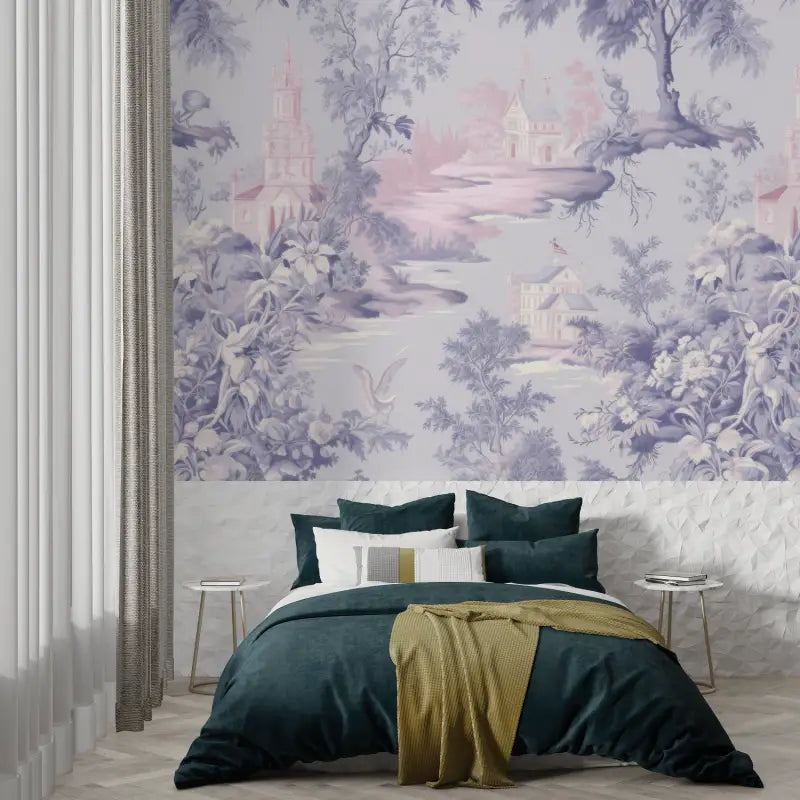 Papier Peint Toile De Jouy Rose Violet - panoramique tendance